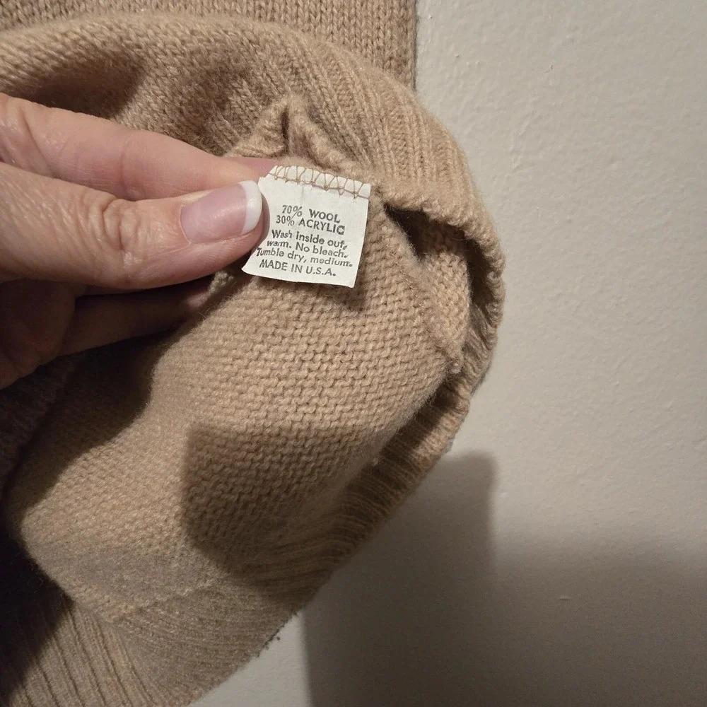 Vtg 70's 80's Sweater Vest Mens XL Beige Wool Academia Preppy Goblincore USA